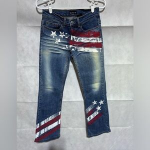 Vintage Y2k Bebe American Flag Embellished Cropped Jeans Rhinestones Sz 27 NWOT